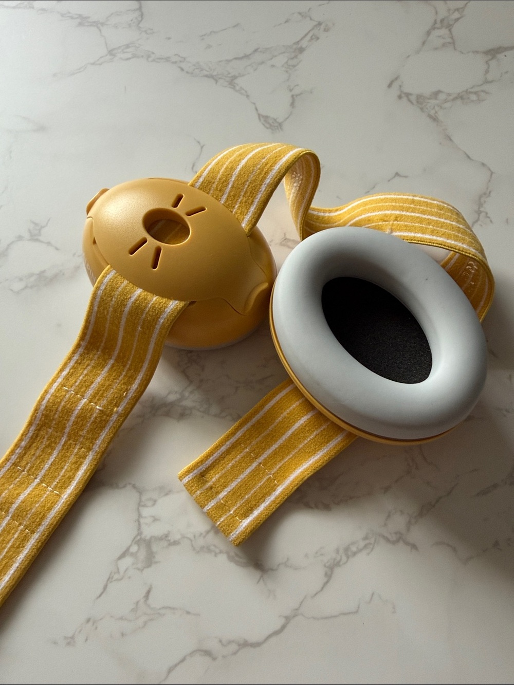 Alpine Yellow Striped Fabric Headband Headphones with Gray Ear Cushions